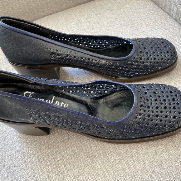 Vintage 70’s Navy Leather Famolare Italian Shoes - Picture 1 of 6